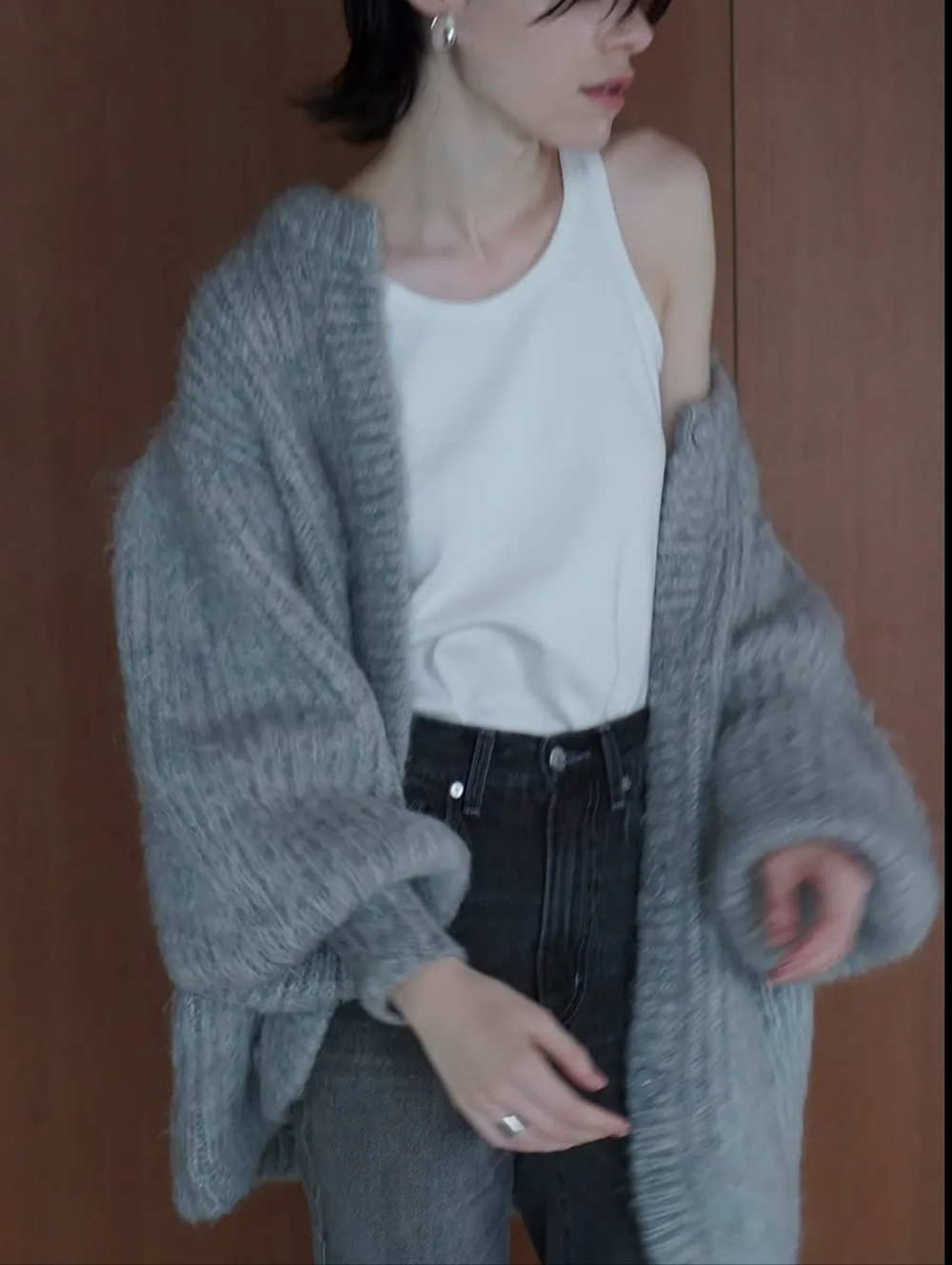 Clane Grey Mohair Shaggy Cardigan Sweater - Oversized Cozy Knit Oversized S